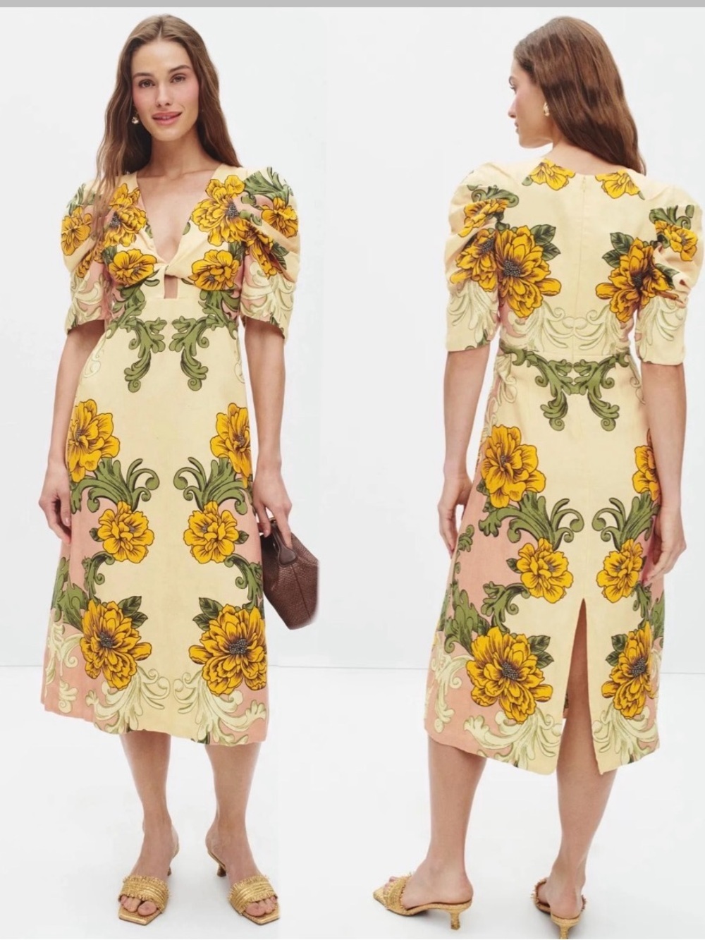 FARM Rio Delicate Flower Arabesques Midi Dress Sz Small